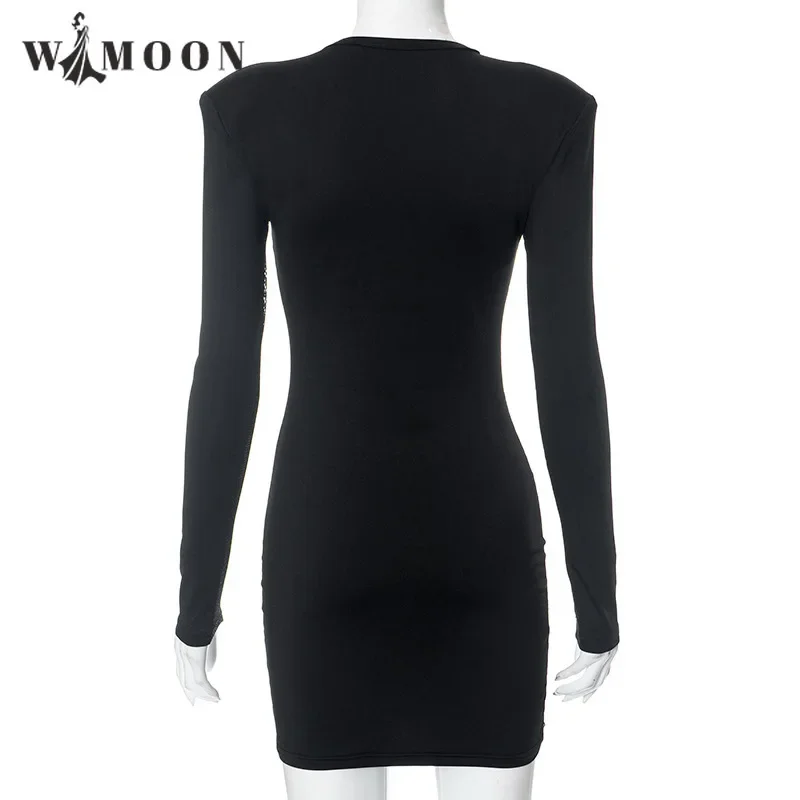 Mesh Patchwork Mini Dress: Sexy Skeleton Print, Long Sleeve, Elegant Party Wear for Women