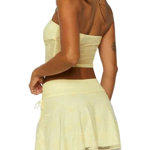 Mesh Patchwork Sleeveless Tube Top & Mini Skirt Set