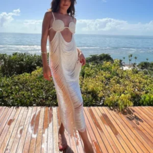 Metallic Off-Shoulder Long Dress | Sexy Backless Shiny Robe | Elegant Beach Party Clubwear