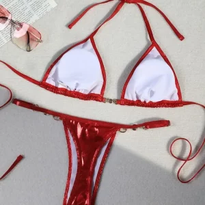 Metallic Pearl Thong Bikini Set - 2024 Summer Fashion