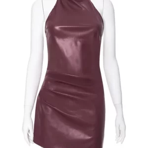 Metallic Shiny Faux Leather Halter Mini Dress - Sexy Body-Shaping Robe for Women, Party Club