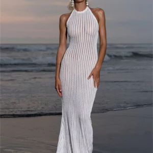 Off Shoulder Halter Maxi Dress for Beach Party - Women's Summer Fashion