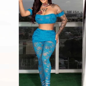 Off Shoulder Lace 2-Piece Set: Sexy See-Through Tank Top & Foot Pants - Night Club Outfit