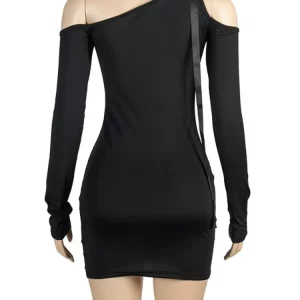 Off Shoulder Lace-Up Bodycon Mini Dress for Women | Sexy Skew Collar, Long Sleeve | 2024 Summer