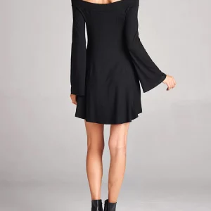 Off-Shoulder Solid Color Long Sleeve Mini Dress for Women