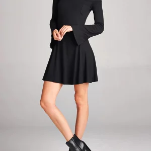 Off-Shoulder Solid Color Long Sleeve Mini Dress for Women