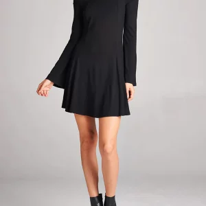 Off-Shoulder Solid Color Long Sleeve Mini Dress for Women