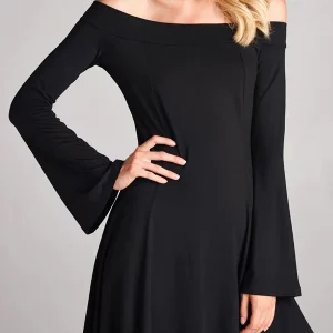 Off-Shoulder Solid Color Long Sleeve Mini Dress for Women