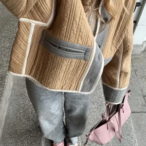 Patchwork Cotton Short Jacket for Women - O Neck Coat