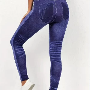 Patchwork High Waisted Plus Size Denim Leggings for Women