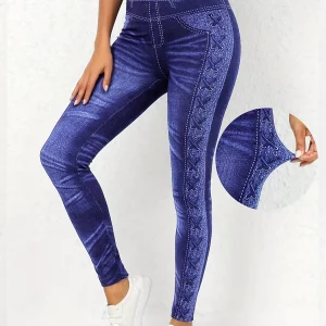 Patchwork High Waisted Plus Size Denim Leggings for Women