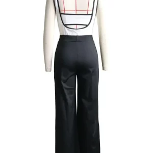 Patchwork Tube Top & Wide Leg Overalls Set - 2024 Streetwear