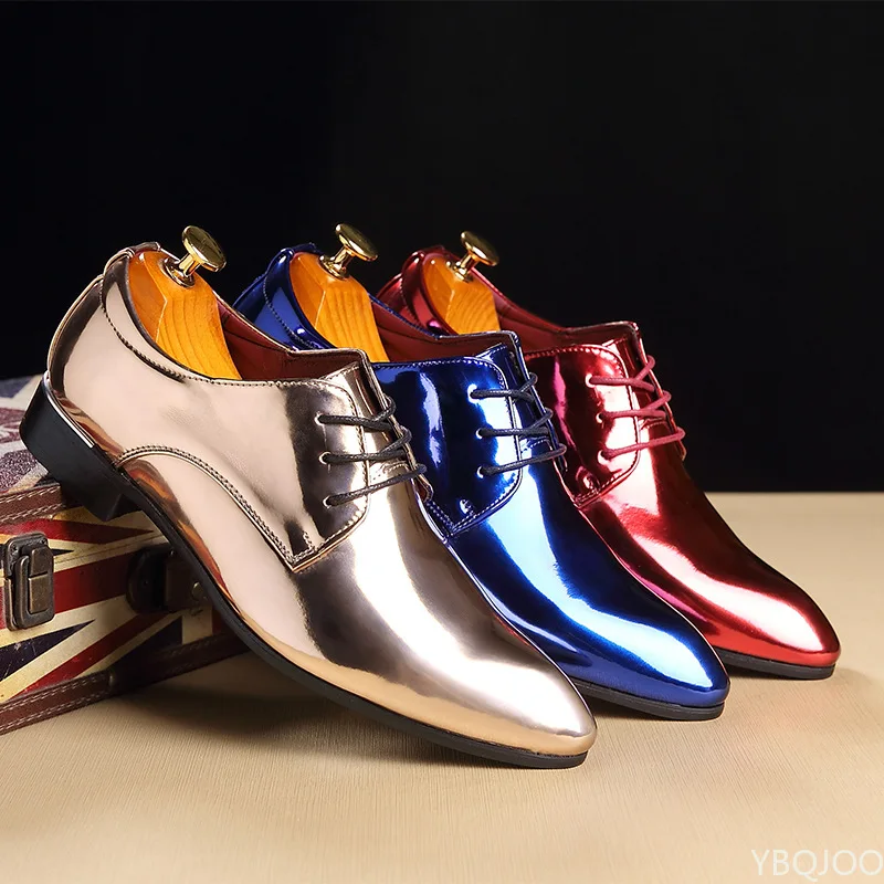 Patent Leather Men's Wedding Oxfords in Gold, Blue, Red & White