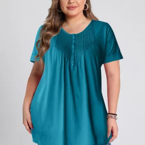 Peacock Blue Plus Size Women's Casual A-Line Blouse