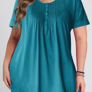 Peacock Blue Plus Size Women's Casual A-Line Blouse