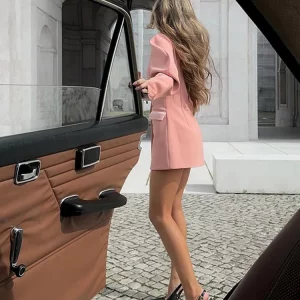 Pink Puff Sleeve Mini Dress for Women | Elegant Spring Fashion | Slim Fit Lady's Commuting Vestidos