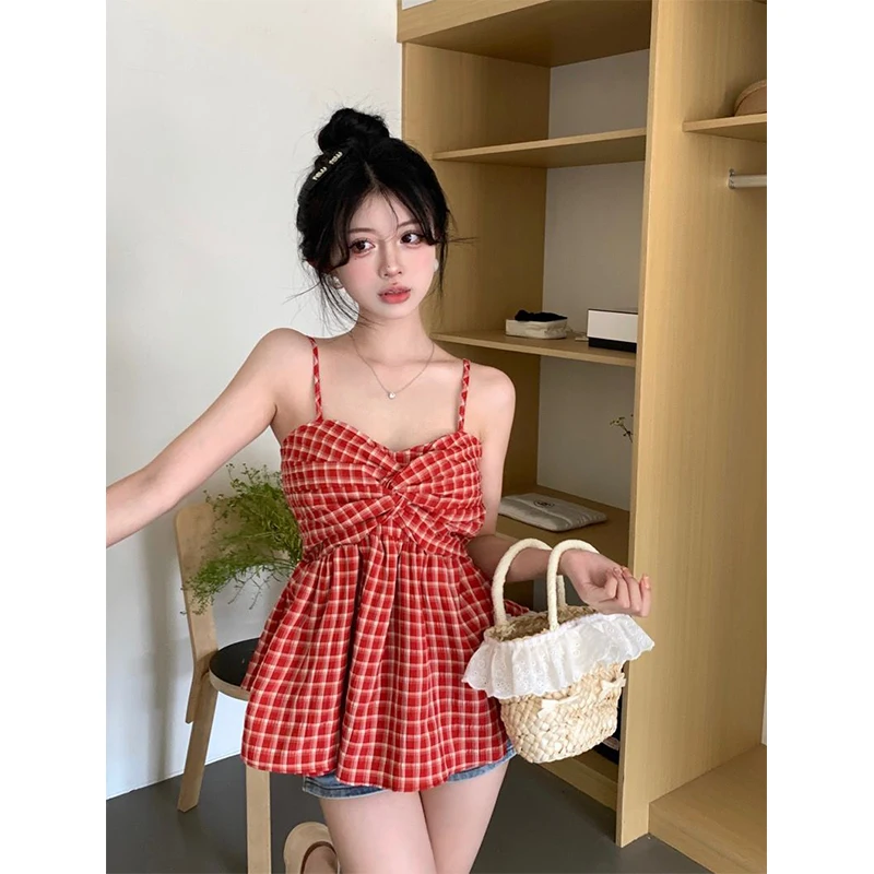 Plaid Camisole: Women's Sexy Bow Tank Top, Harajuku Style, Summer Fashion