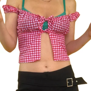 Plaid Pattern Tie-Up Bandage Crop Top for Women