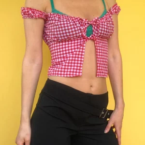 Plaid Pattern Tie-Up Bandage Crop Top for Women