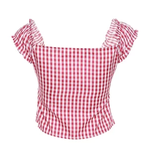 Plaid Pattern Tie-Up Bandage Crop Top for Women