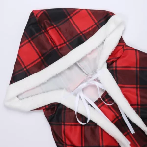 Plaid Print Hooded Shawl Dress for Plus Size Women