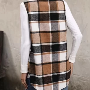 Plaid Print Sleeveless Coat for Women Plus Size