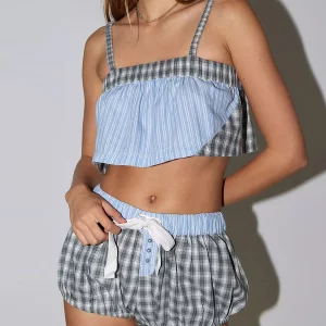 Plaid Print Women's Pajama Set with Camis and Shorts