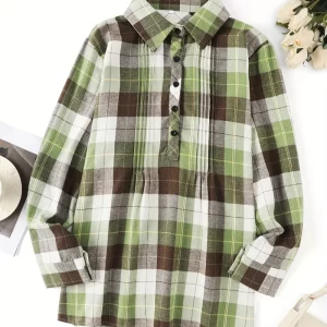 Plaid Print Women's Plus Size Button-Up Blouse