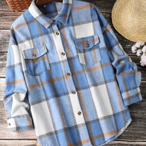 Plaid Print Women's Plus Size Shirt