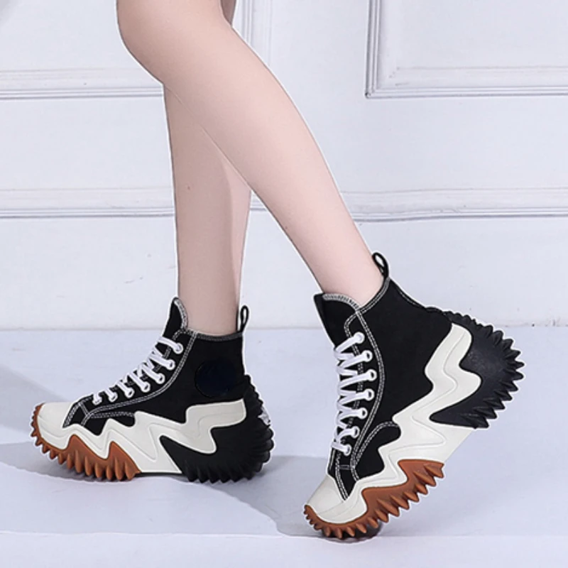 Platform Canvas Sneakers Women's Sports Shoes - Lace Up Vulcanized Boots