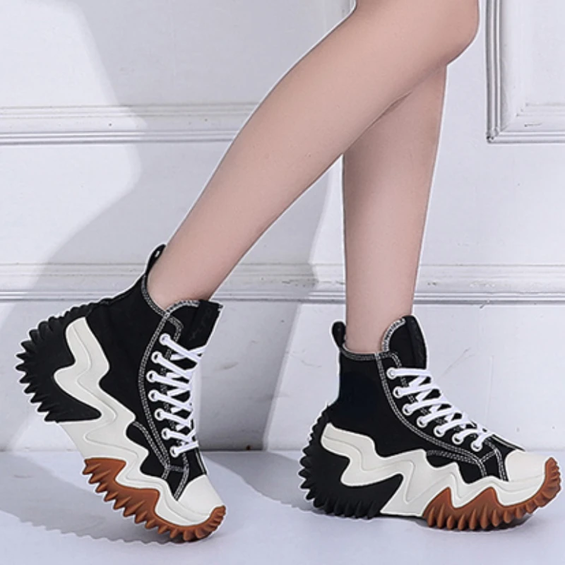 Platform Canvas Sneakers Women's Sports Shoes - Lace Up Vulcanized Boots