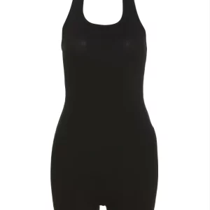 Plus Size Black Halter Sporty Jumpsuit, Women's Summer Fashion, Sexy Body-Con Backless Style