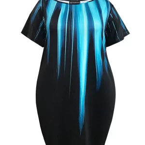 Plus Size Boat Neck Gradient Summer Dress Sexy Mini Robe