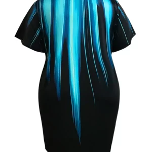 Plus Size Boat Neck Gradient Summer Dress Sexy Mini Robe