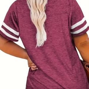 Plus Size Colorblock V-Neck Tee for Women, Summer Casual Top