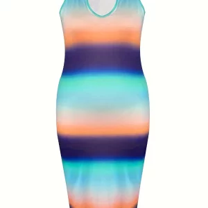 Plus Size Gradient Bodycon Cami Dress - Sleeveless Maxi for Summer Parties