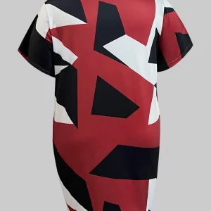 Plus Size Inclined Neck Color Block Summer Dress