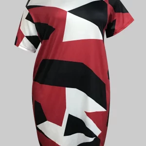 Plus Size Inclined Neck Color Block Summer Dress