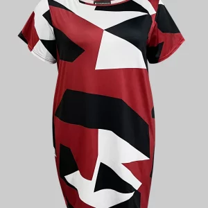 Plus Size Inclined Neck Color Block Summer Dress