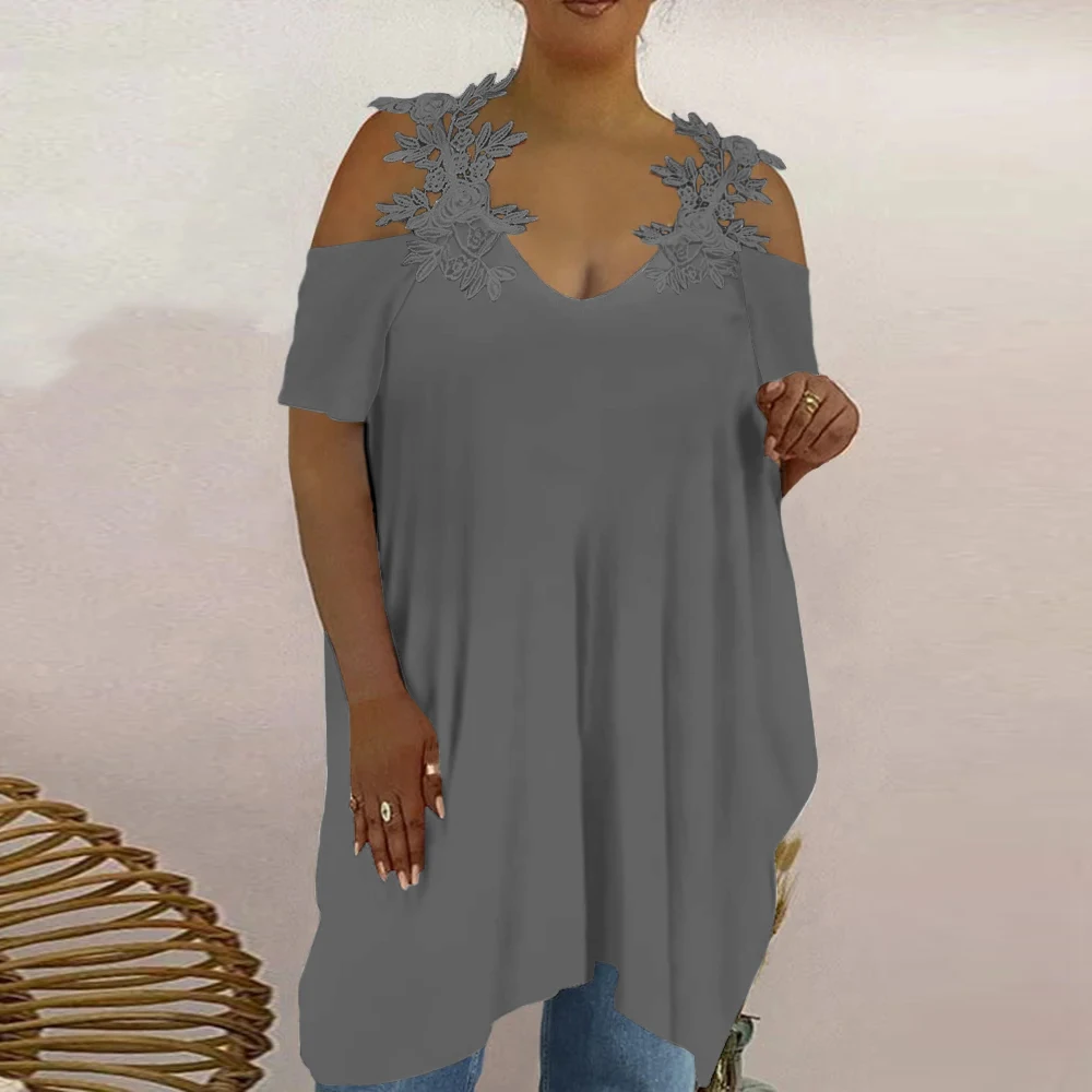 Plus Size Lace Summer Top for Women: Casual Oversized Tee, Y2K Style Loose Blouse