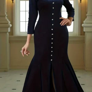 Plus Size Sexy Bridesmaid Dress, Long Sleeve Mermaid Hem Velvet Party Dress