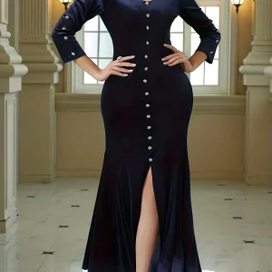 Plus Size Sexy Bridesmaid Dress, Long Sleeve Mermaid Hem Velvet Party Dress