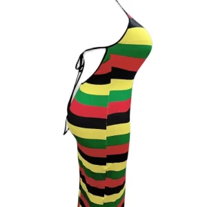 Plus Size Striped Backless Summer Midi Dress - Sexy Streetwear for Women