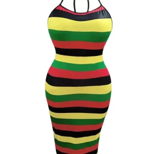 Plus Size Striped Backless Summer Midi Dress - Sexy Streetwear for Women