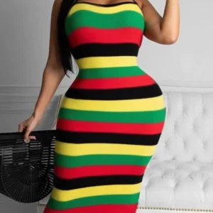 Plus Size Striped Backless Summer Midi Dress - Sexy Streetwear for Women