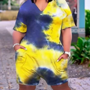 Plus Size Tie Dye Pocket Romper 2024 | Summer Daily Y2K Streetwear