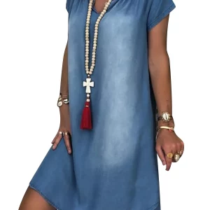 Plus Size Women's Blue V-Neck Casual Party Dress