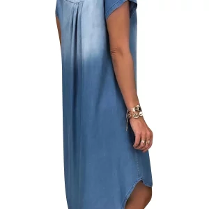 Plus Size Women's Blue V-Neck Casual Party Dress