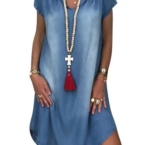 Plus Size Women's Blue V-Neck Casual Party Dress