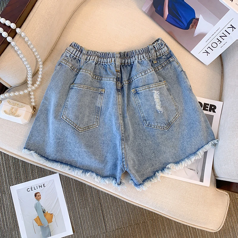 Plus-Size Women's Denim Blue Shorts - Classic Craft Wash Casual Summer Shorts